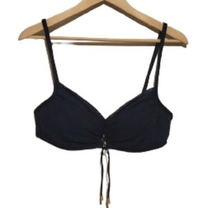 LAUREN Ralph Lauren Navy Blue Sheer Overlay Tie Front Bikini Bra Top Sz …